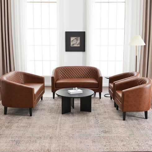 Logan Faux Leather Tufted Loveseat | Fabric Loveseat Couch | Kinwell Furniture | Modern Loveseats & Comfortable Loveseat Sofa Couches